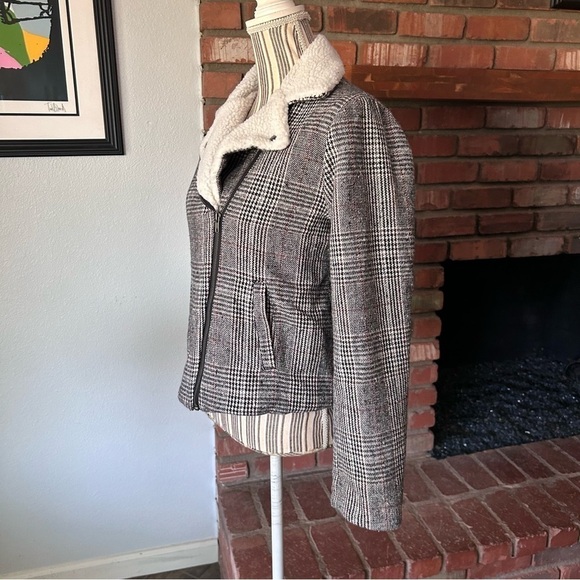 NWT White Crow Plaid Sherpa Lined Moto Jacket Sz M - Picture 4 of 8
